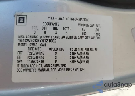 2000 Buick Park Avenue из США, поврежденный, VIN 1G4CW52K5Y4121002